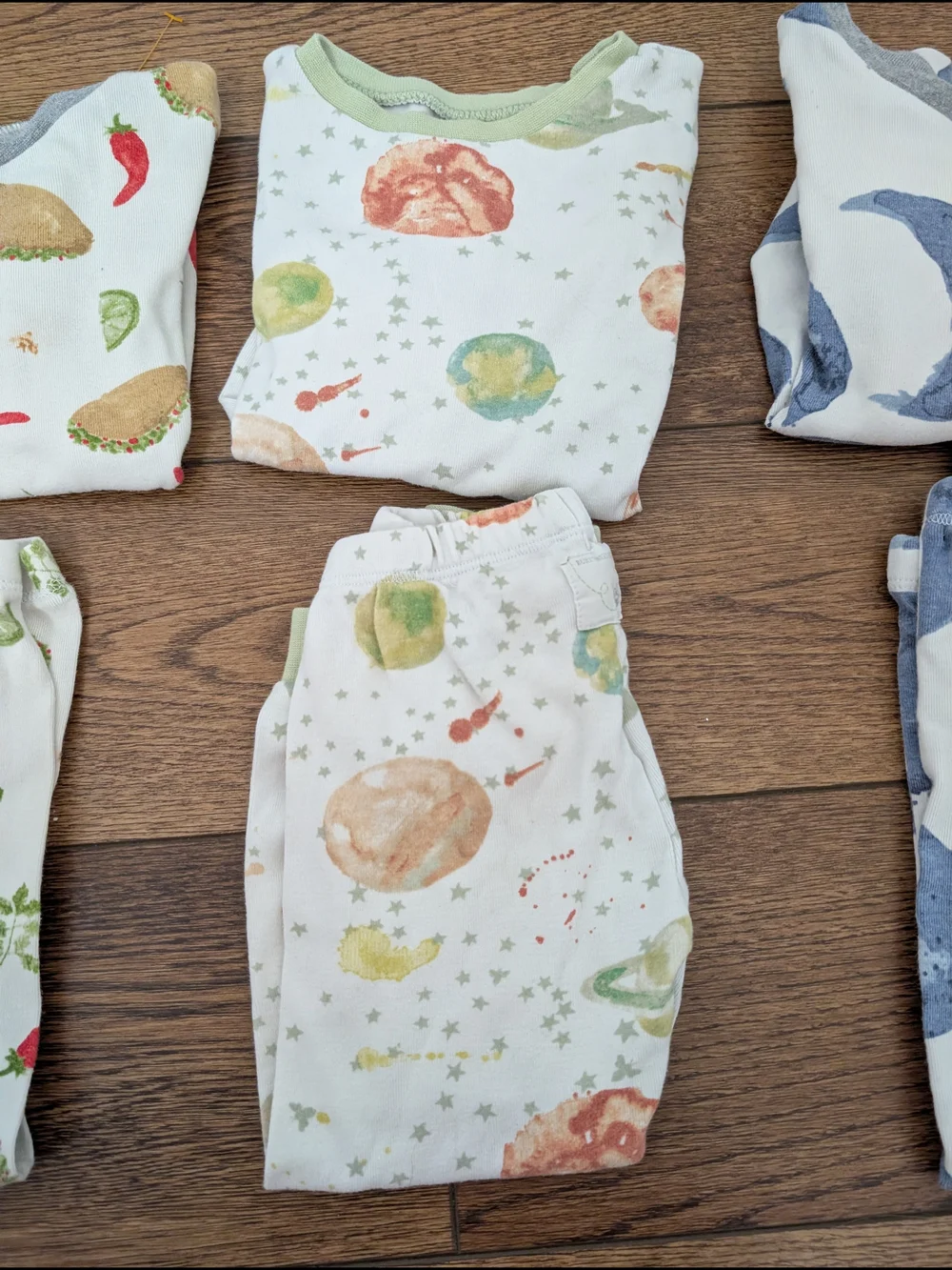 Kids 3-Pack Burts Bees Pajama Sets in Taco print, Planet, & Moon Prints
